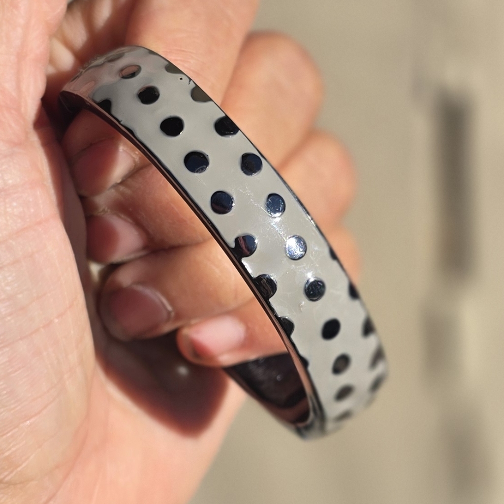 Gunmetal Enamel Polka Dot Cuff Spring Bracelet 11$